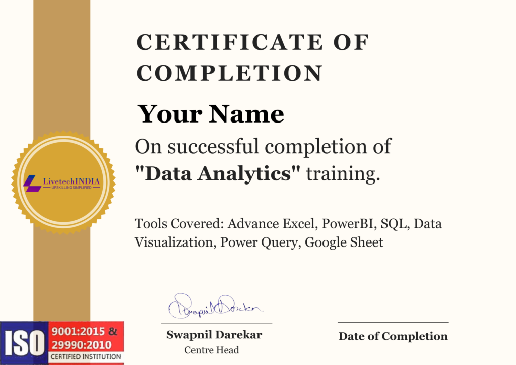 Live tech India provide Certified Training for data analytics with Placement In Mumbai.